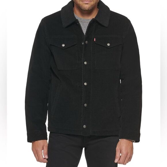 Levi's Men's Corduroy Sherpa Lined Trucker Jacket Black Medium NEW with tag - Picture 1 of 10